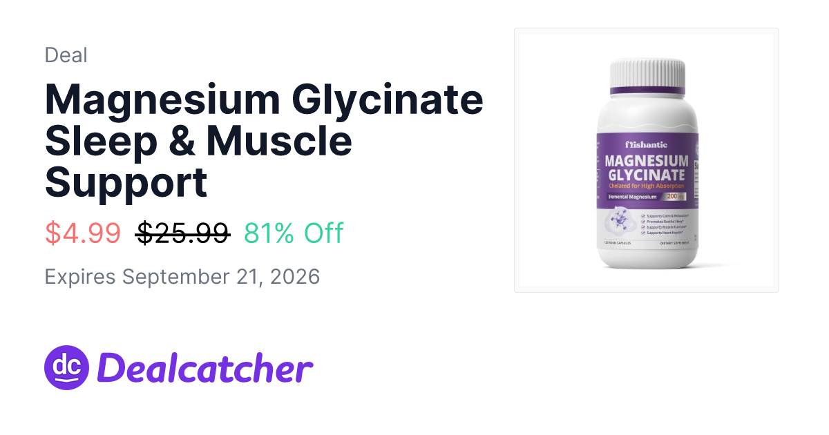 Amazon - Magnesium Glycinate Sleep & Muscle Support $4.99
