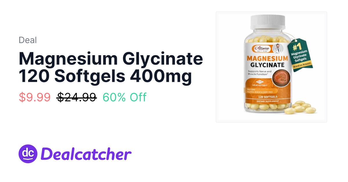 Amazon - Magnesium Glycinate 120 Softgels 400mg $9.99