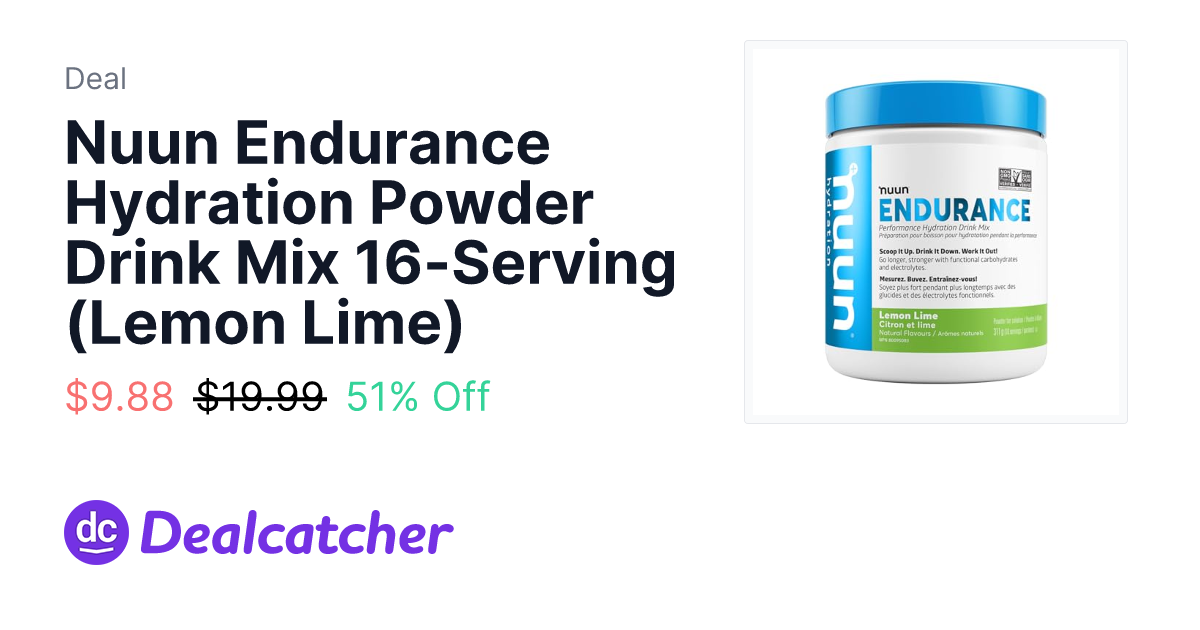 Amazon - Nuun Endurance Hydration Powder Drink Mix 16-Serving (Lemon Lime) $9.88