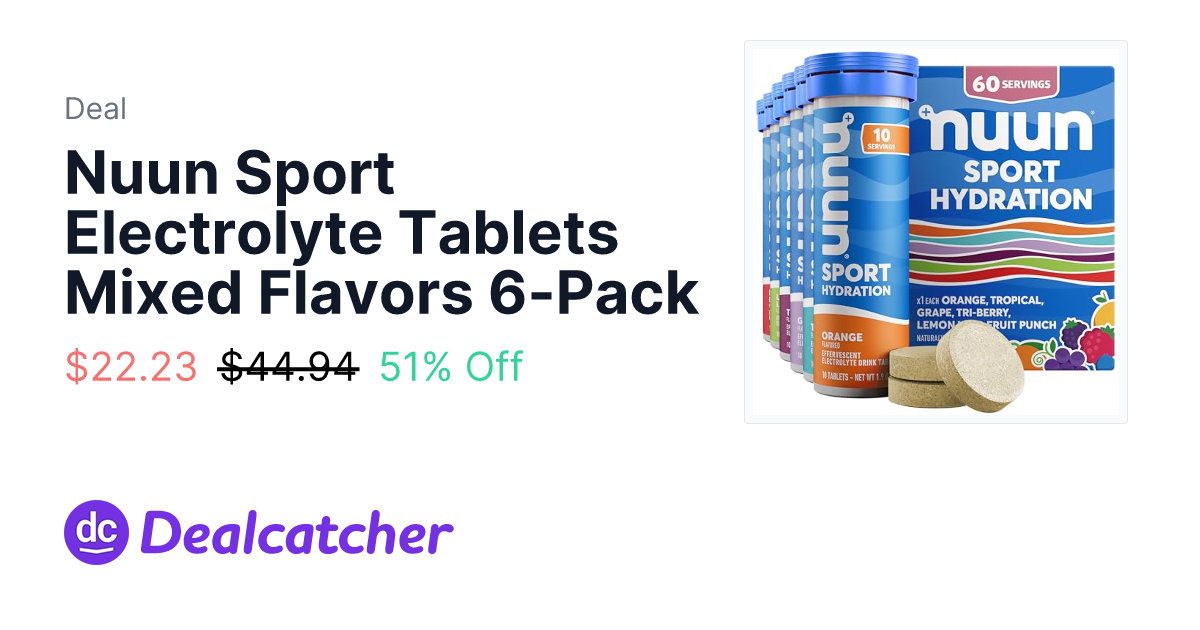 Amazon - Nuun Sport Electrolyte Tablets Mixed Flavors 6-Pack $22.23