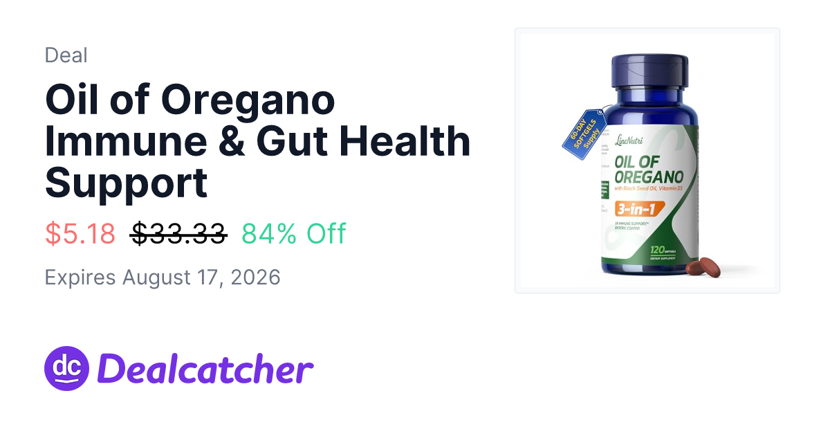 Amazon - Oil of Oregano Immune & Gut Health Support $5.18