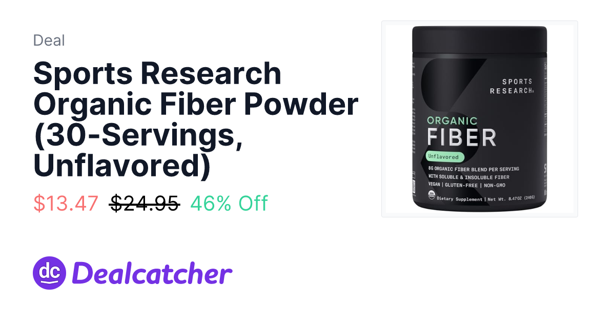 Amazon - Sports Research Organic Fiber Powder (30-Servings, Unflavored) $13.47