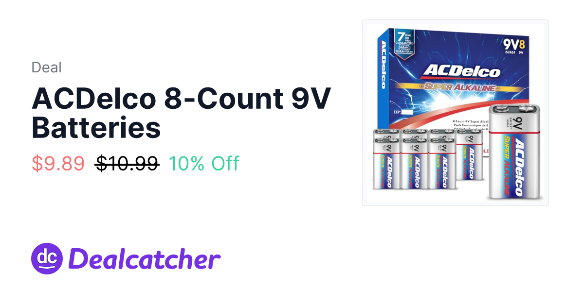 Amazon - ACDelco 8-Count 9V Batteries $9.89