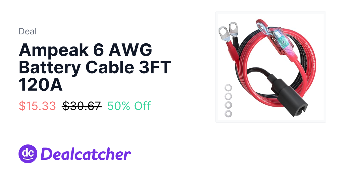 Amazon - Ampeak 6 AWG Battery Cable 3FT 120A $15.33