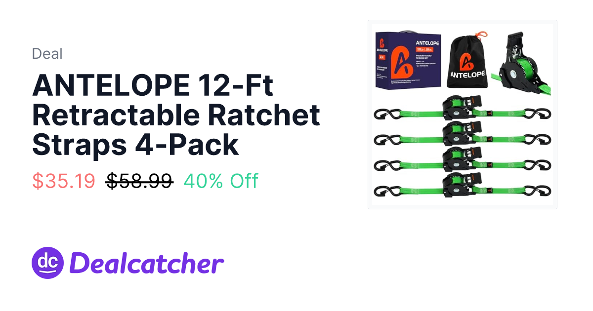 Amazon - ANTELOPE 12-Ft Retractable Ratchet Straps 4-Pack $35.19