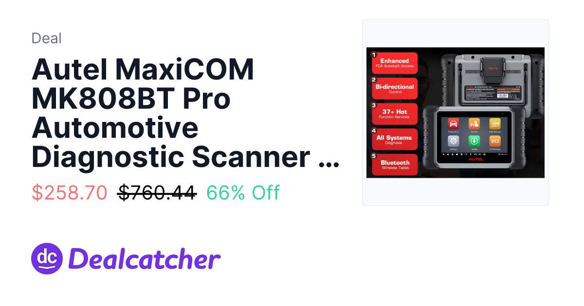 AliExpress - Autel MaxiCOM MK808BT Pro Automotive Diagnostic Scanner Bluetooth OBD2 $258.70