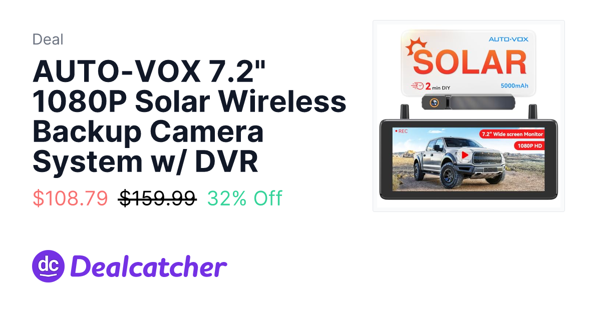 Amazon - AUTO-VOX 7.2" 1080P Solar Wireless Backup Camera System w/ DVR $108.79
