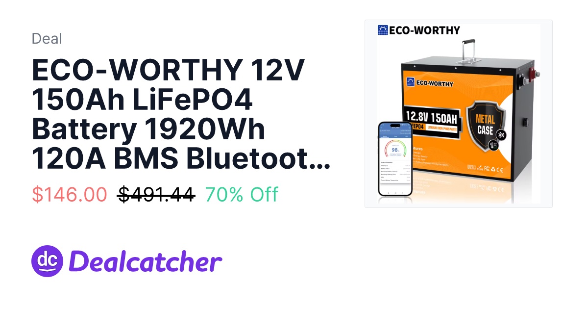 AliExpress - ECO-WORTHY 12V 150Ah LiFePO4 Battery 1920Wh 120A BMS Bluetooth Metal Case $146.00