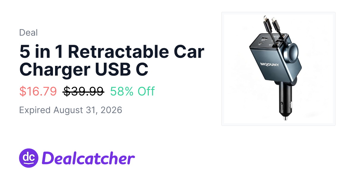 Amazon - 5 in 1 Retractable Car Charger USB C $16.79