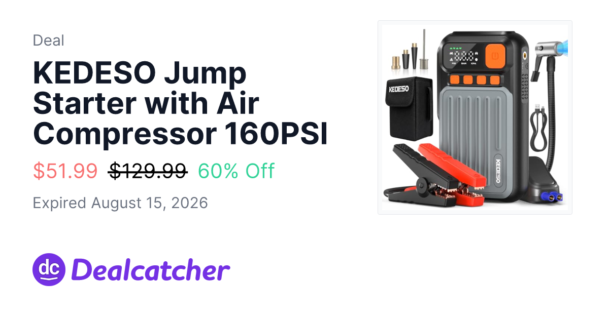 Amazon - KEDESO Jump Starter with Air Compressor 160PSI $51.99