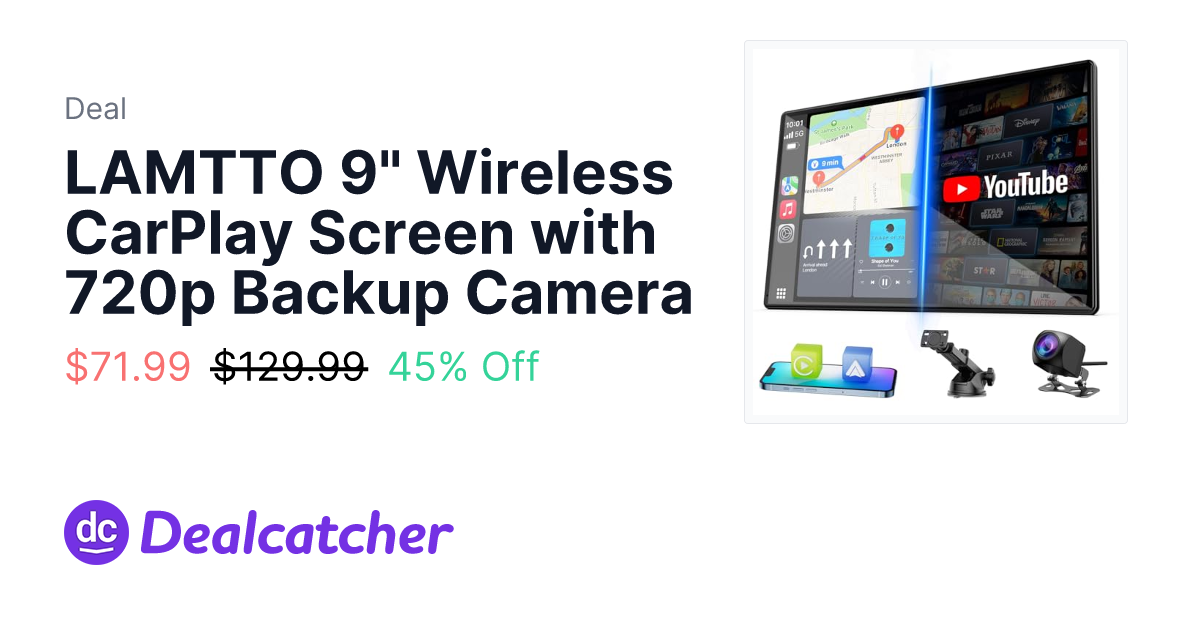 Amazon - LAMTTO 9" Wireless CarPlay Screen with 720p Backup Camera $71.99