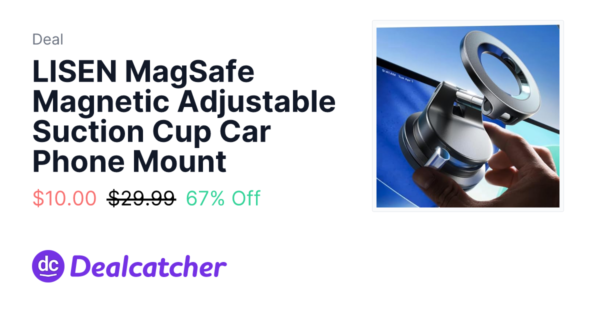 Amazon - LISEN MagSafe Magnetic Adjustable Suction Cup Car Phone Mount $10.00