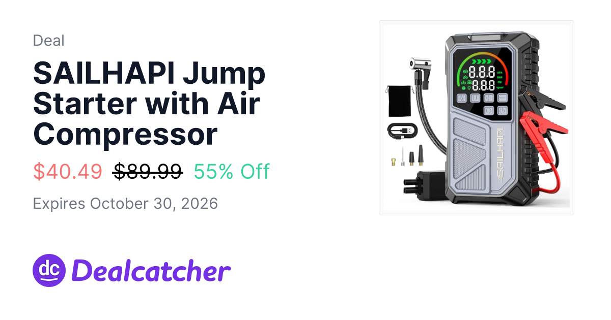 Amazon - SAILHAPI Jump Starter with Air Compressor $40.49