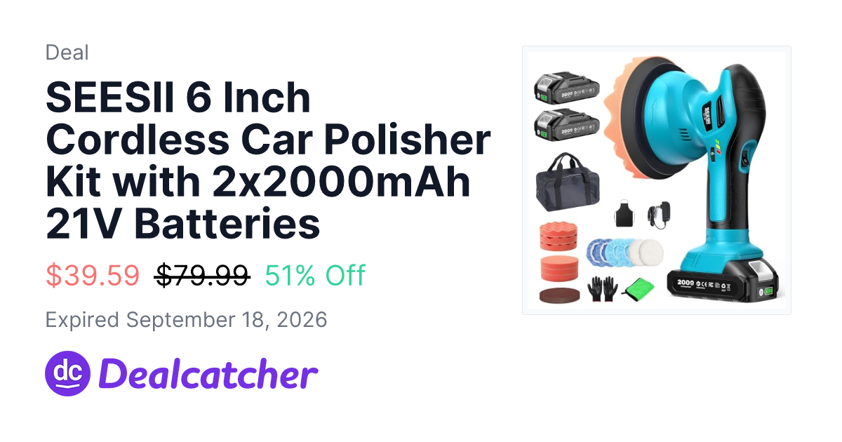 Amazon - SEESII 6 Inch Cordless Car Polisher Kit with 2x2000mAh 21V Batteries $39.59