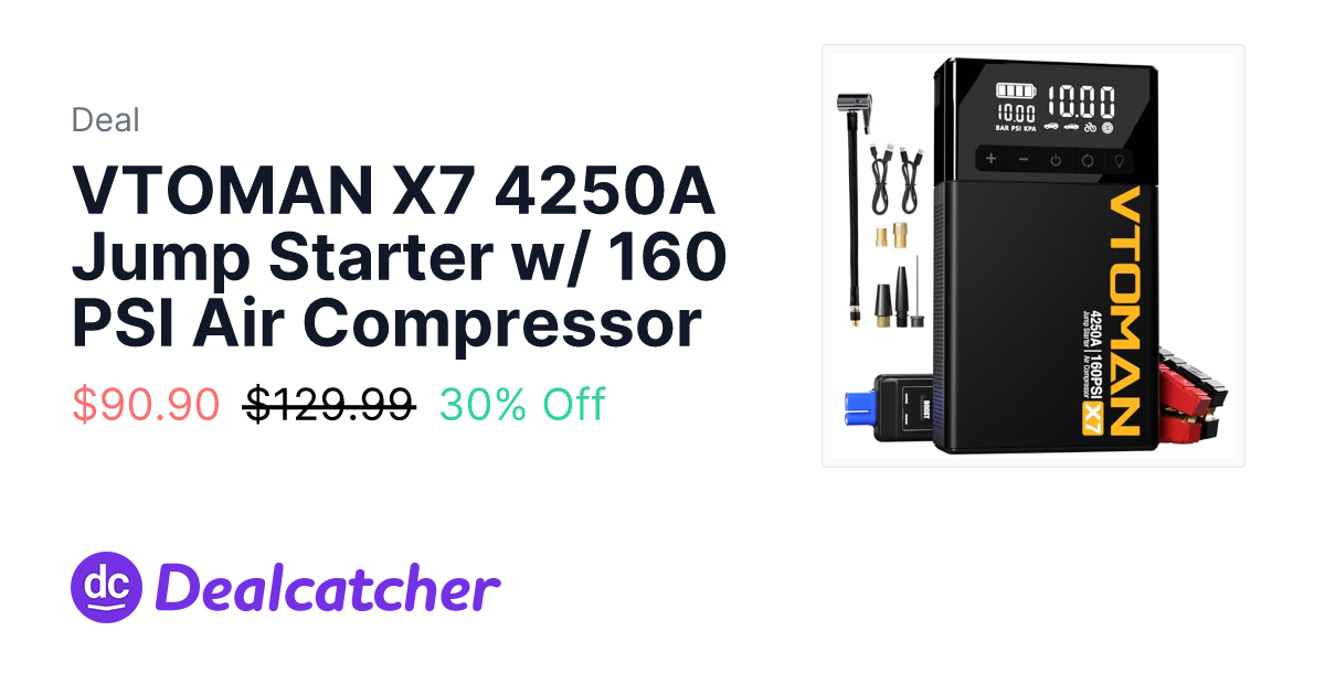 Amazon - VTOMAN X7 4250A Jump Starter w/ 160 PSI Air Compressor $90.90