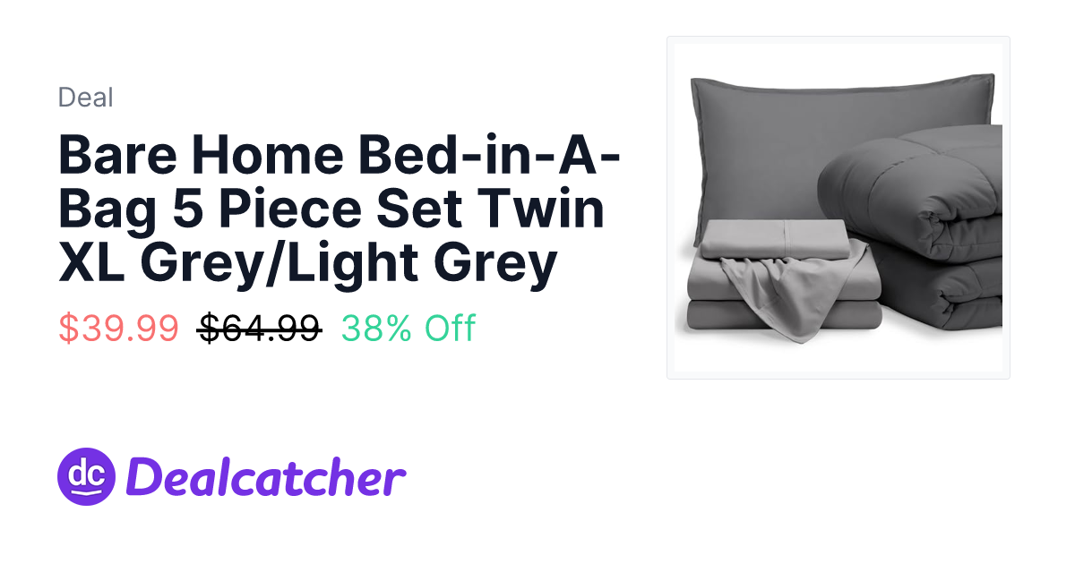 Amazon - Bare Home Bed-in-A-Bag 5 Piece Set Twin XL Grey/Light Grey $39.99