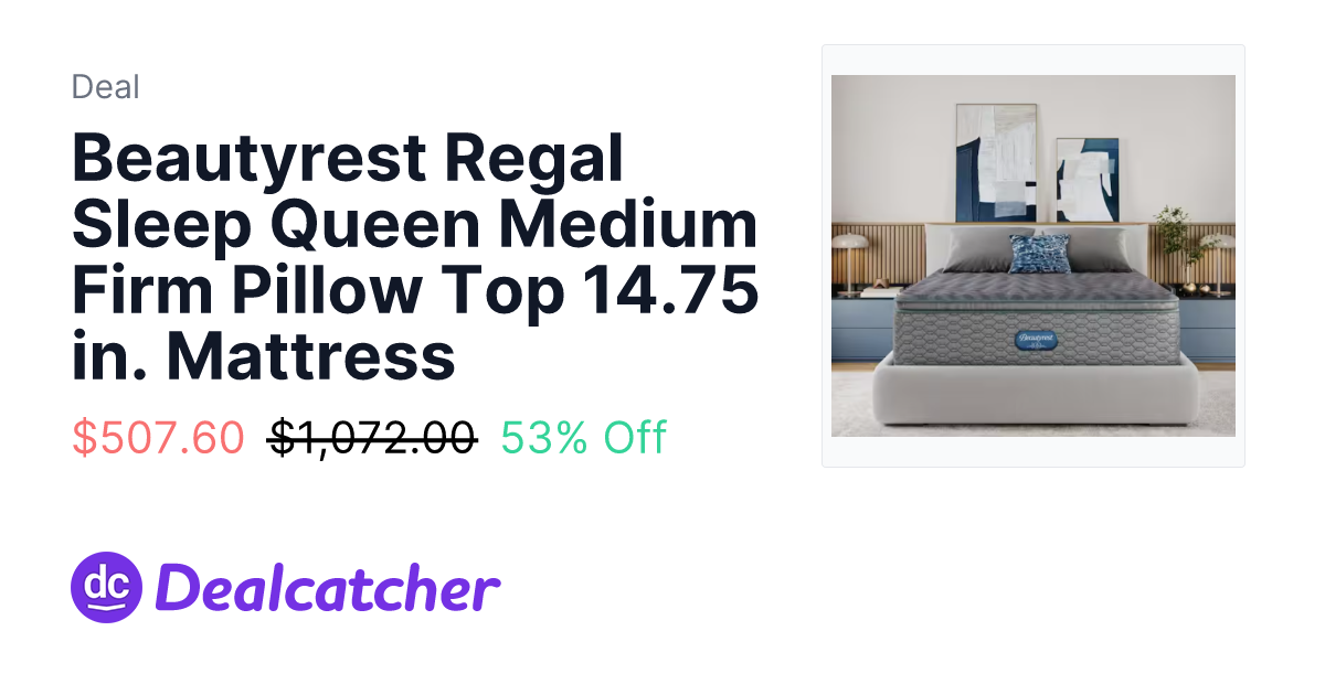 Home Depot - Beautyrest Regal Sleep Queen Medium Firm Pillow Top 14.75 in. Mattress $507.60