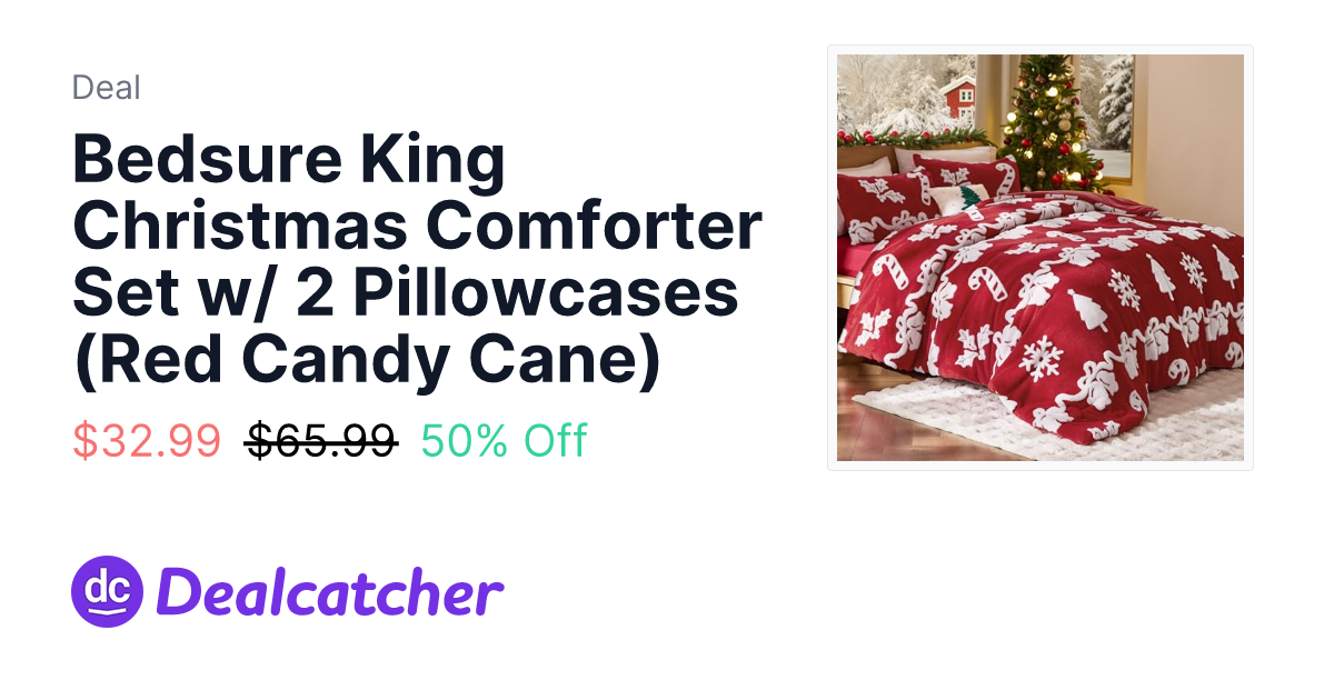 Amazon - Bedsure King Christmas Comforter Set w/ 2 Pillowcases (Red Candy Cane) $32.99