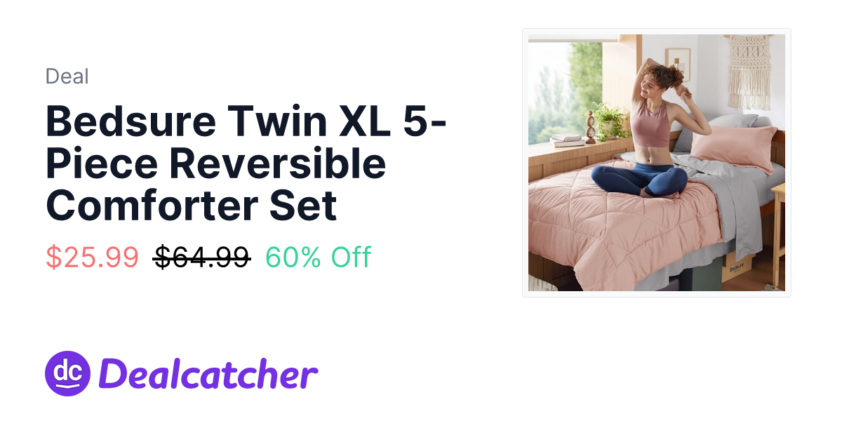 Amazon - Bedsure Twin XL 5-Piece Reversible Comforter Set $25.99