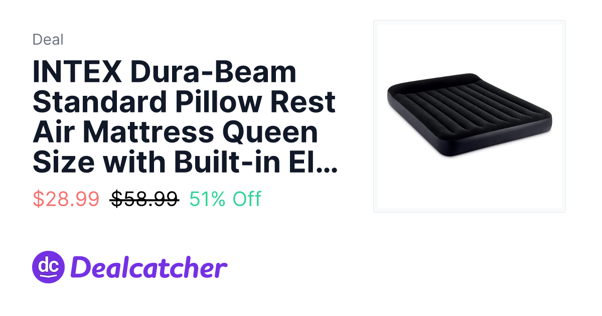 Amazon - INTEX Dura-Beam Standard Pillow Rest Air Mattress Queen Size with Built-in Electric Pump $28.99