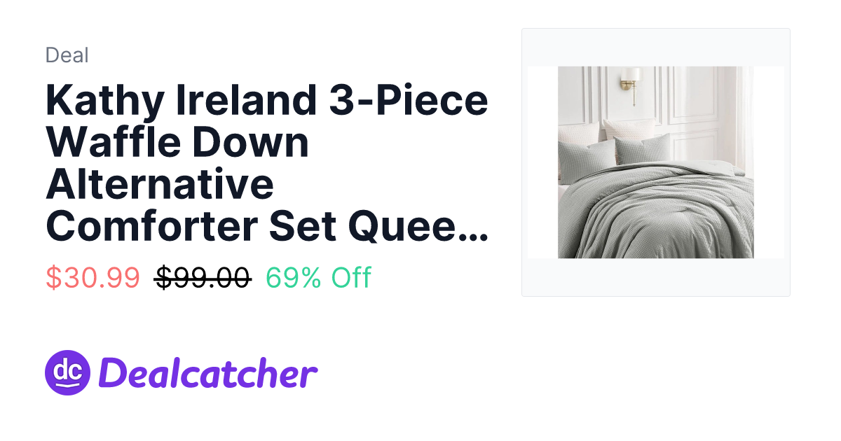 Woot - Kathy Ireland 3-Piece Waffle Down Alternative Comforter Set Queen/King $30.99