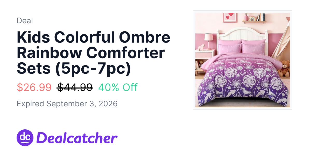 Amazon - Kids Colorful Ombre Rainbow Comforter Sets (5pc-7pc) $26.99