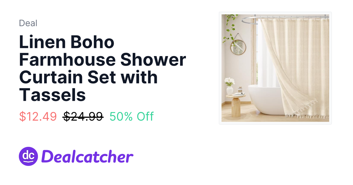 Amazon - Linen Boho Farmhouse Shower Curtain Set with Tassels $12.49