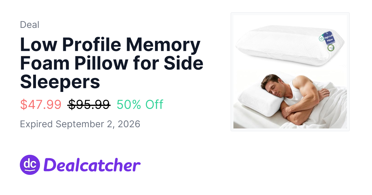 Amazon - Low Profile Memory Foam Pillow for Side Sleepers $47.99