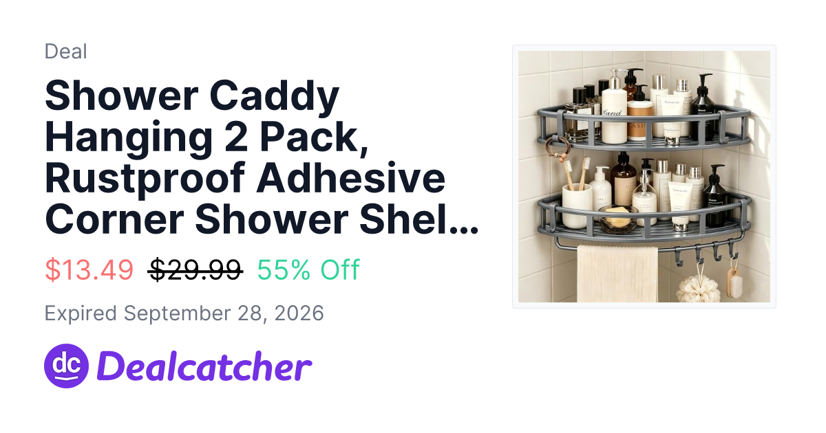 Amazon - Shower Caddy Hanging 2 Pack, Rustproof Adhesive Corner Shower Shelves $13.49