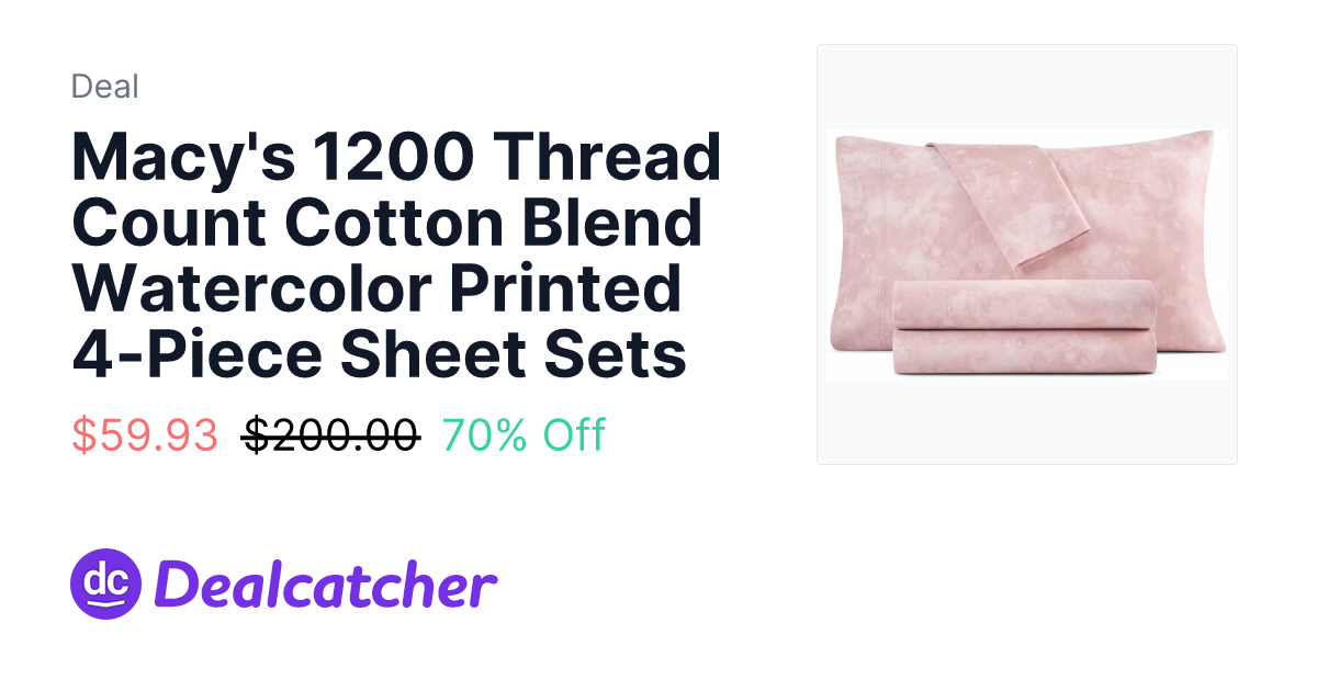 Macy's - Macy's 1200 Thread Count Cotton Blend Watercolor Printed 4-Piece Sheet Sets $59.93