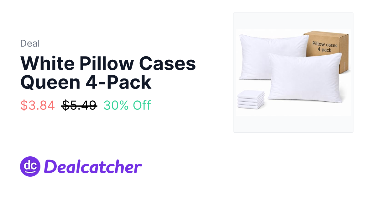 Amazon - White Pillow Cases Queen 4-Pack $3.84