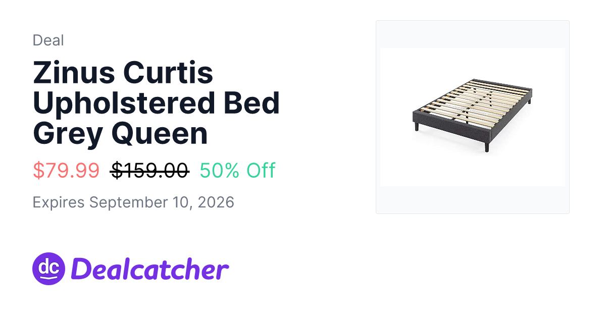 Woot - Zinus Curtis Upholstered Bed Grey Queen $79.99