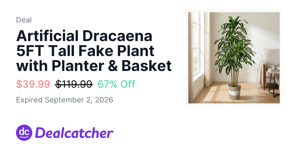 Amazon - Artificial Dracaena 5FT Tall Fake Plant with Planter & Basket $39.99