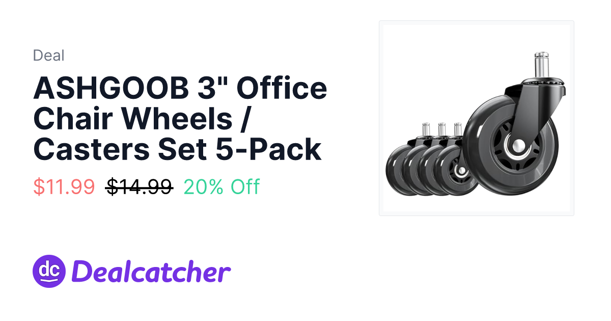 Amazon - ASHGOOB 3" Office Chair Wheels / Casters Set 5-Pack $11.99