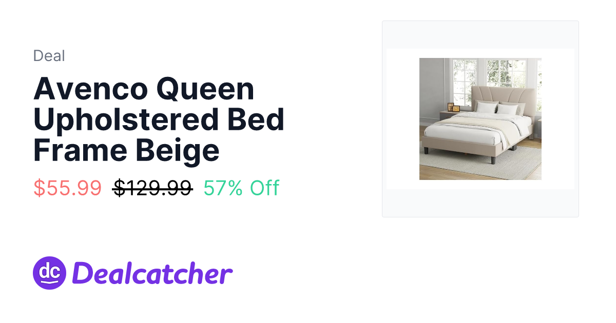 Woot - Avenco Queen Upholstered Bed Frame Beige $55.99