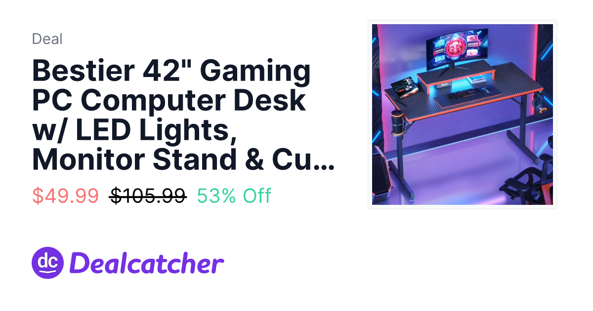 Walmart - Bestier 42" Gaming PC Computer Desk w/ LED Lights, Monitor Stand & Cup Holder $49.99