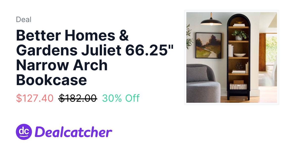 Walmart - Better Homes & Gardens Juliet 66.25" Narrow Arch Bookcase $127.40
