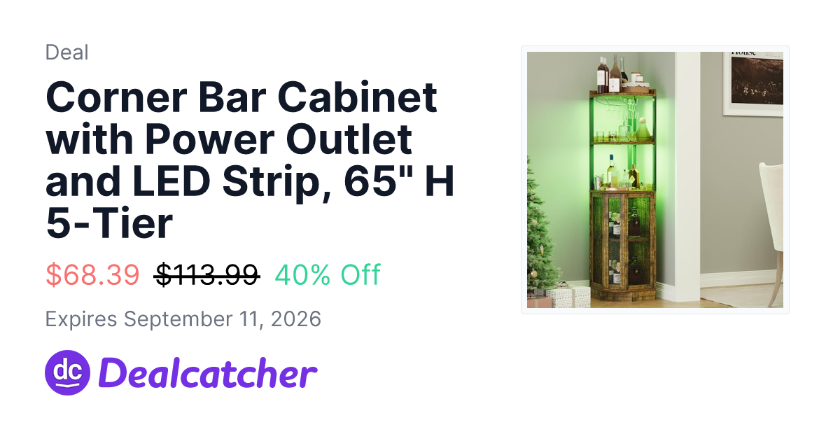 Amazon - Corner Bar Cabinet with Power Outlet and LED Strip, 65" H 5-Tier $68.39