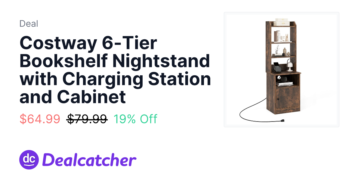 Costway - Costway 6-Tier Bookshelf Nightstand with Charging Station and Cabinet $64.99