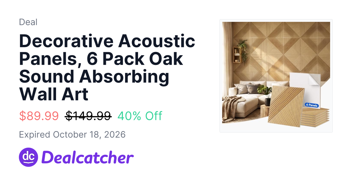 Amazon - Decorative Acoustic Panels, 6 Pack Oak Sound Absorbing Wall Art $89.99