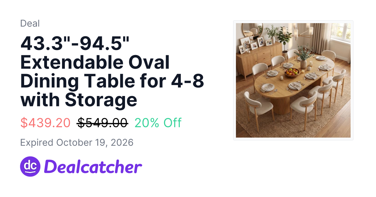 Amazon - 43.3"-94.5" Extendable Oval Dining Table for 4-8 with Storage $439.20