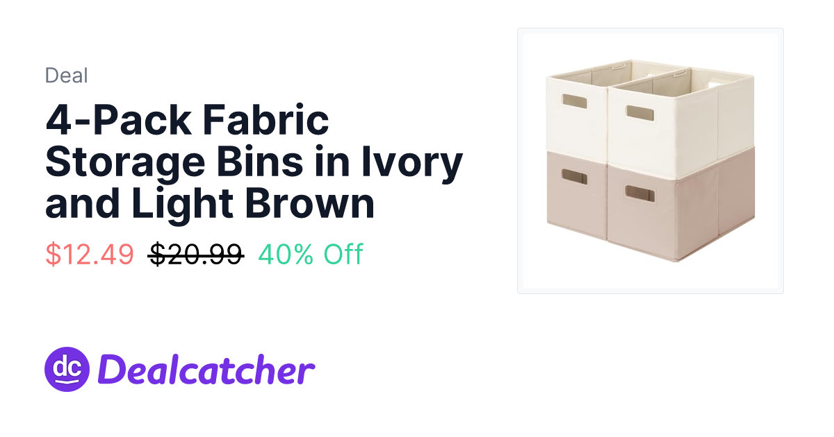 Amazon - 4-Pack Fabric Storage Bins in Ivory and Light Brown $12.49