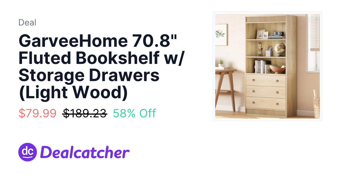 Amazon - GarveeHome 70.8" Fluted Bookshelf w/ Storage Drawers (Light Wood) $79.99