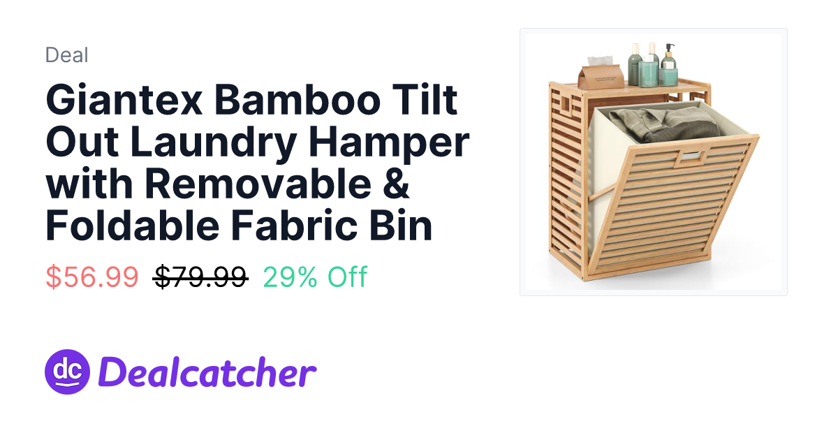 Amazon - Giantex Bamboo Tilt Out Laundry Hamper with Removable & Foldable Fabric Bin $56.99