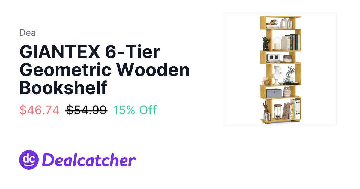 Amazon - GIANTEX 6-Tier Geometric Wooden Bookshelf $46.74