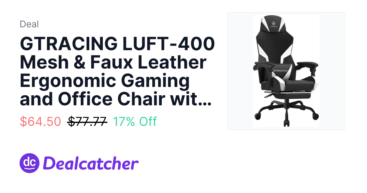 Walmart - GTRACING LUFT-400 Mesh & Faux Leather Ergonomic Gaming and Office Chair with Adjustable Reclining, Lumbar Support, and Footrest $64.50