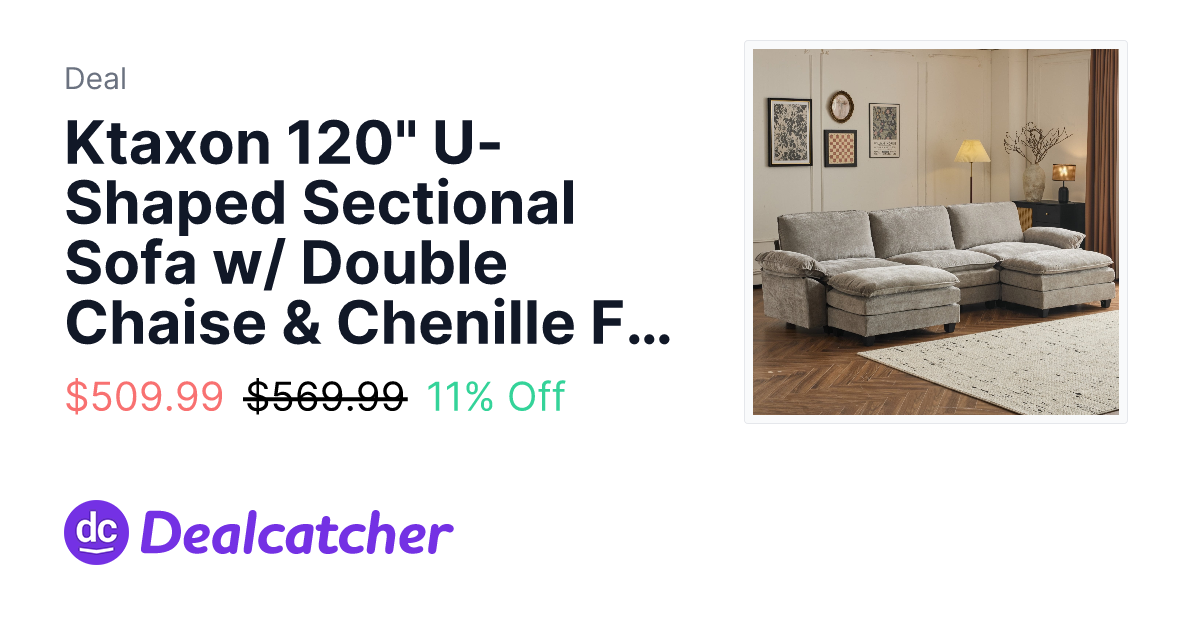 Walmart - Ktaxon 120" U-Shaped Sectional Sofa w/ Double Chaise & Chenille Fabric (Light Gray) $509.99