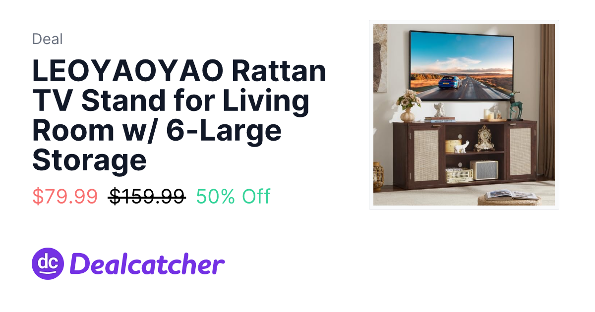 Amazon - LEOYAOYAO Rattan TV Stand for Living Room w/ 6-Large Storage $79.99