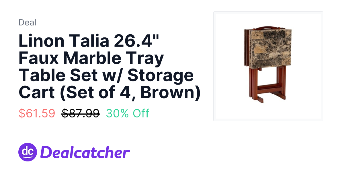 Target - Linon Talia 26.4" Faux Marble Tray Table Set w/ Storage Cart (Set of 4, Brown) $61.59
