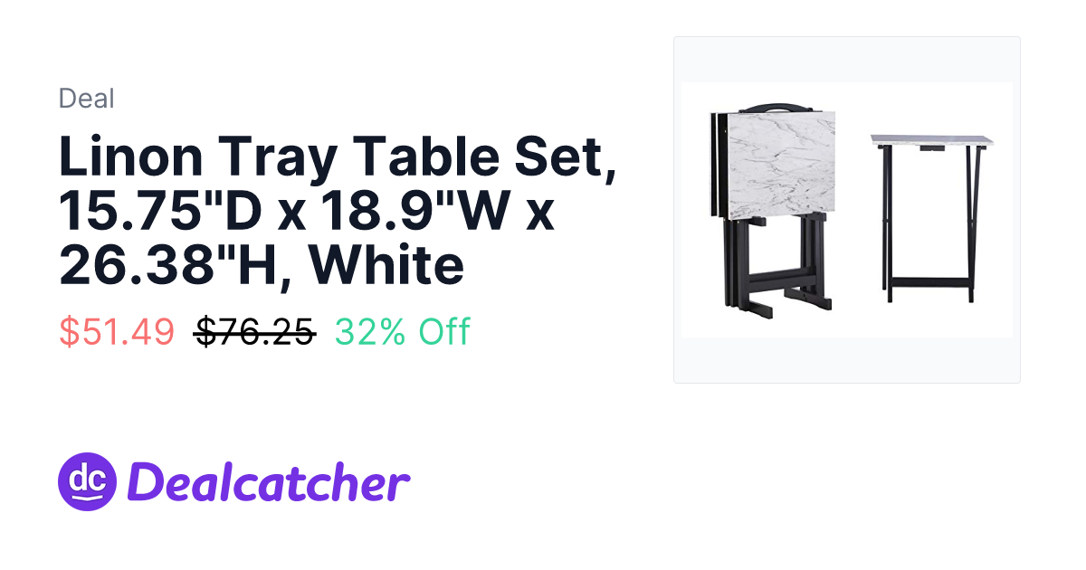Amazon - Linon Tray Table Set, 15.75"D x 18.9"W x 26.38"H, White $51.49
